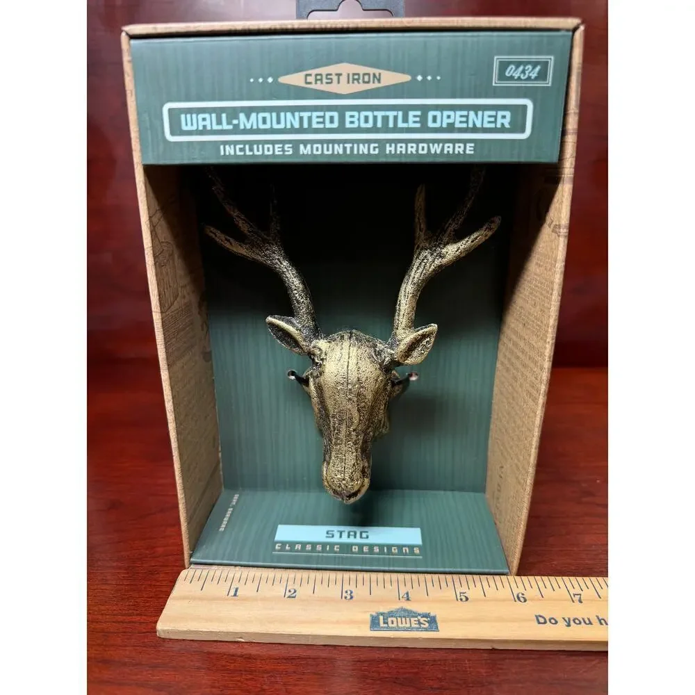 NIB The Kraftsmen Co. Cast Iron Bottle Opener Stag Wall Mounted w/ Hardware